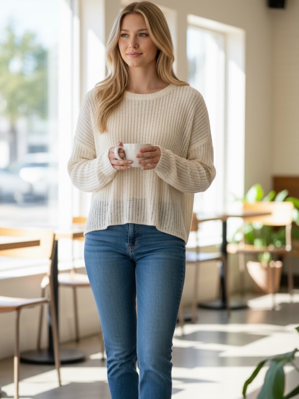 superdown Cream Knit Crewneck Sweater